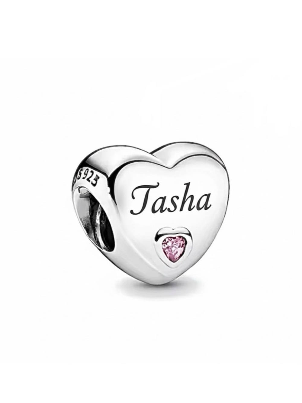 Sterling Silver Personalized Name with Pink Zircon Heart Charm (Your Name)